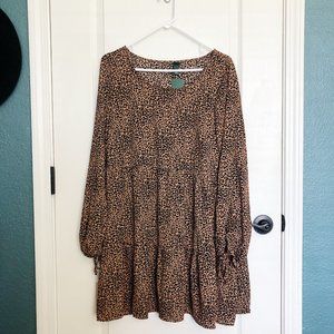 Cheetah print babydoll long sleeve dress.